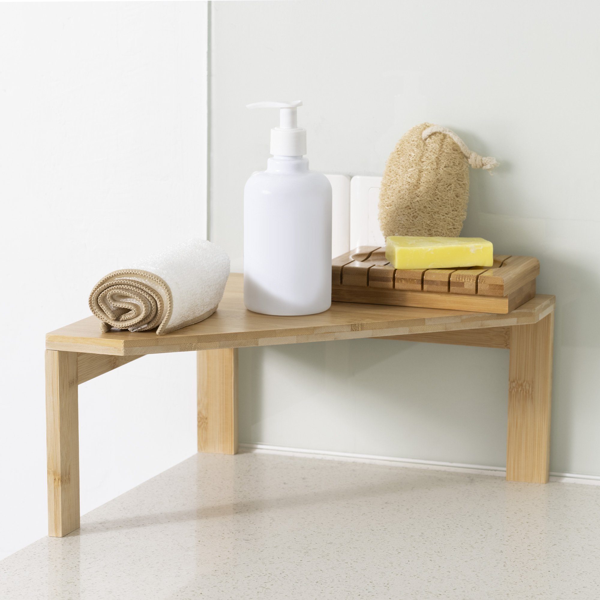 Navaris Eckregal, Eckregal aus Bambus - Regal aus Holz für Küche Bad - Kücheneckregal stehend für Arbeitsplatte Schrank Büro - 1 Ebene - Organizer Natur