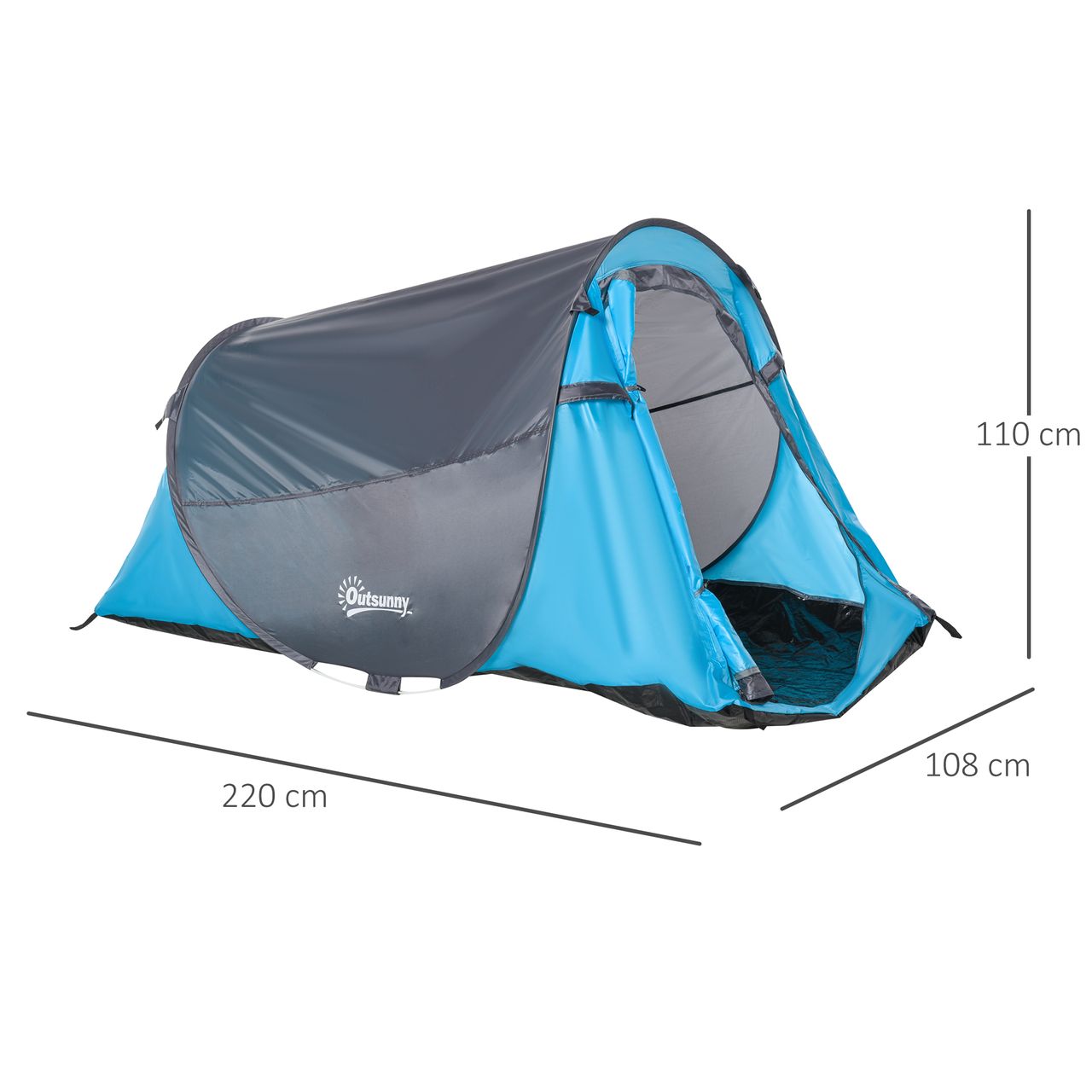Outsunny Pop up Zelt für 1-2 Personen Campingzelt für 3 Jahreszeiten Blau Grau 220 x 108 x 110 cm