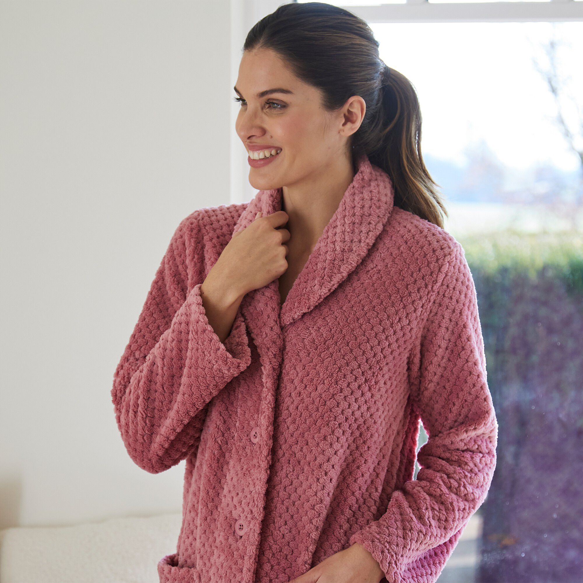 Robe de chambre maille polaire col châle