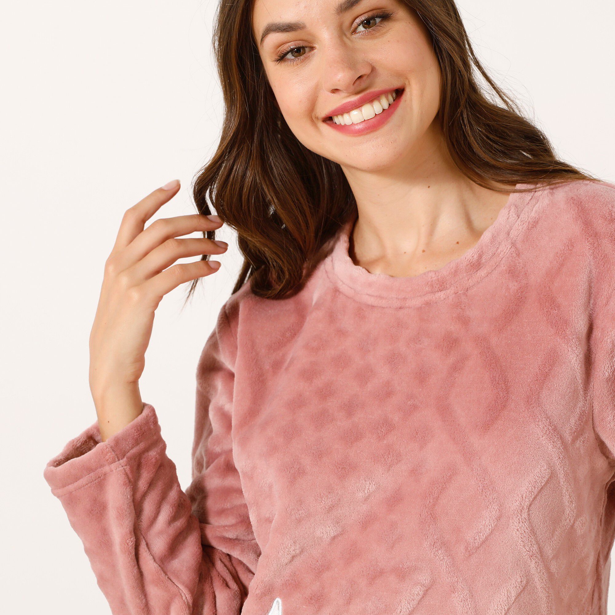 Pyjama lama pantalon maille polaire, toucher peluche