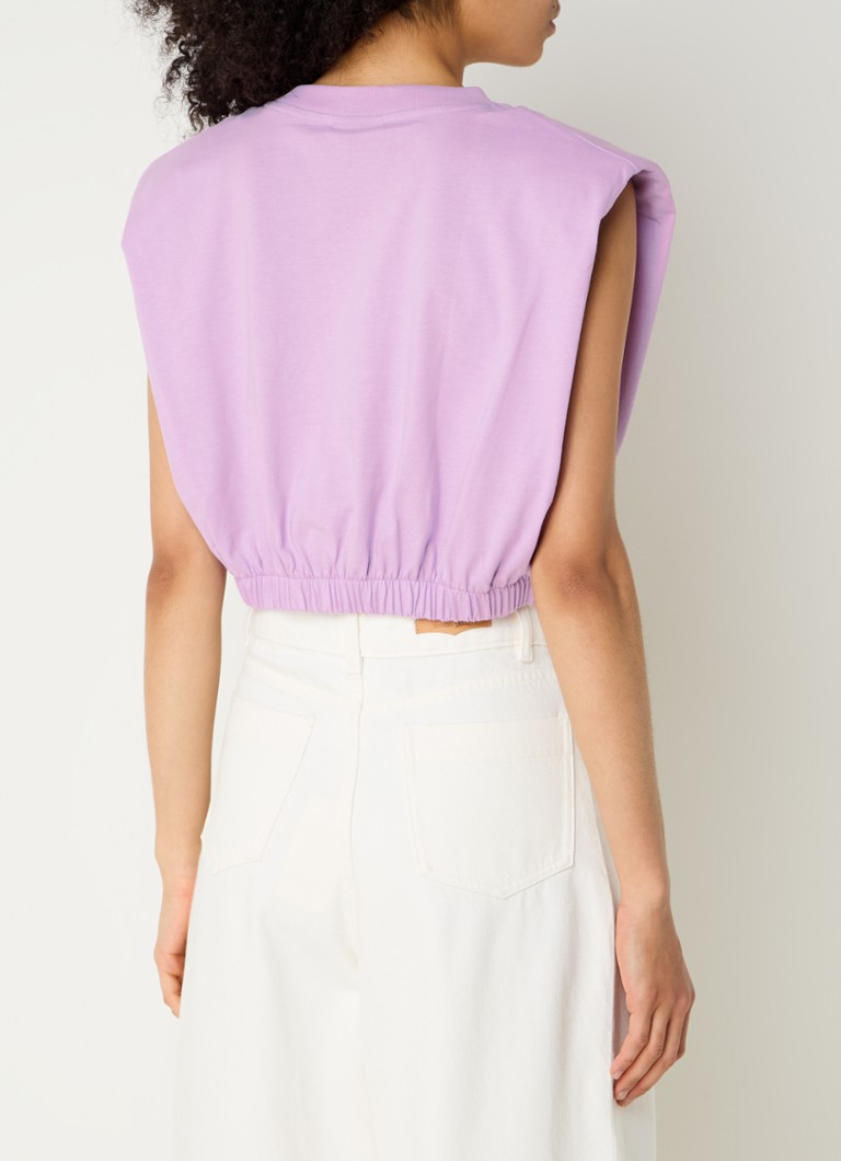 Farm Rio Crop top with print and shoulder pads