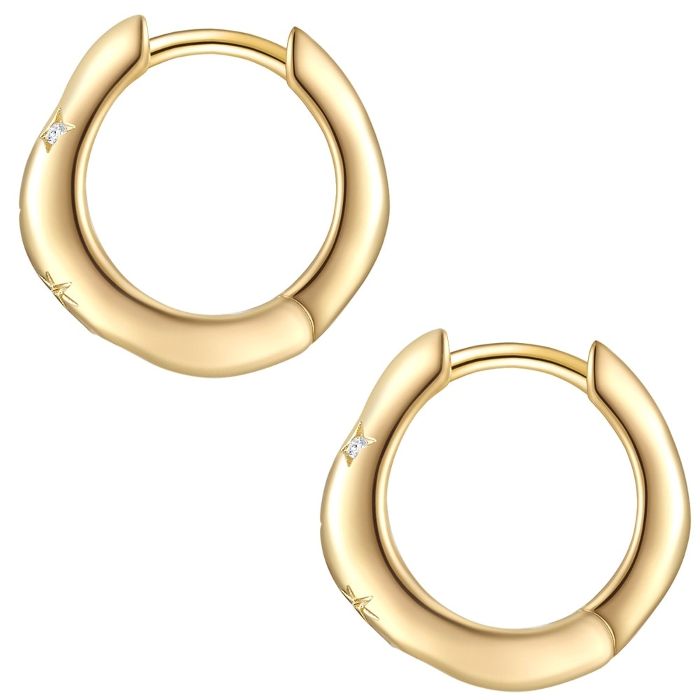 Glanzstücke München Créoles en argent Étoilé Argent sterling Oxyde de zirconium (CZ) en Or jaune Boucles d'oreilles