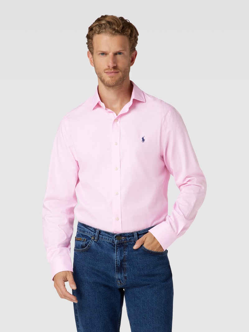 Slim Fit Business-Hemd mit Kentkragen und Label-Stitching in rosé