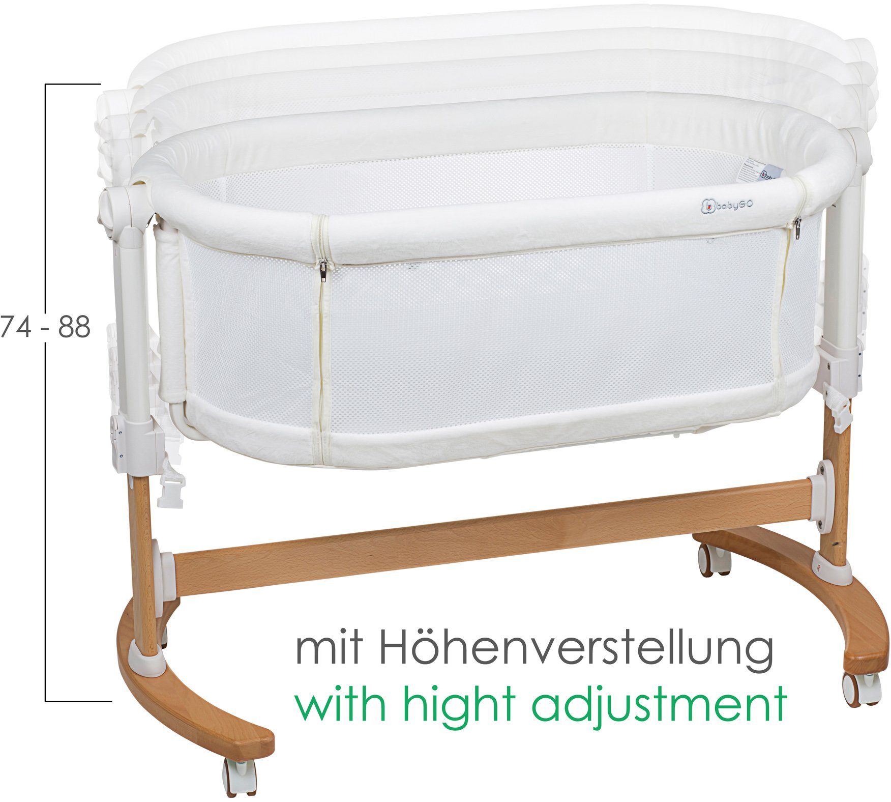 BabyGo Beistellbett Amila, beige white, mit Schaukelfunktion
