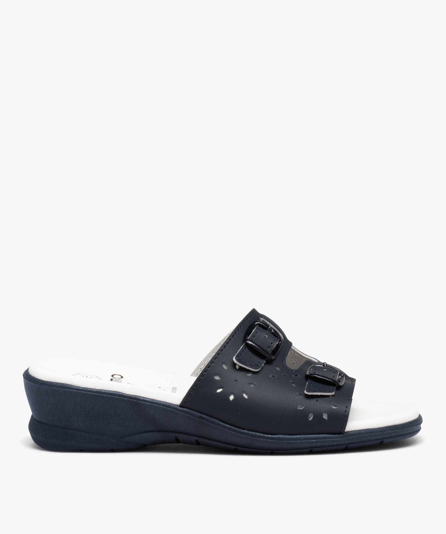 Mules femme confort à large bandeau ajouré et brides à bo... marine | GEMO