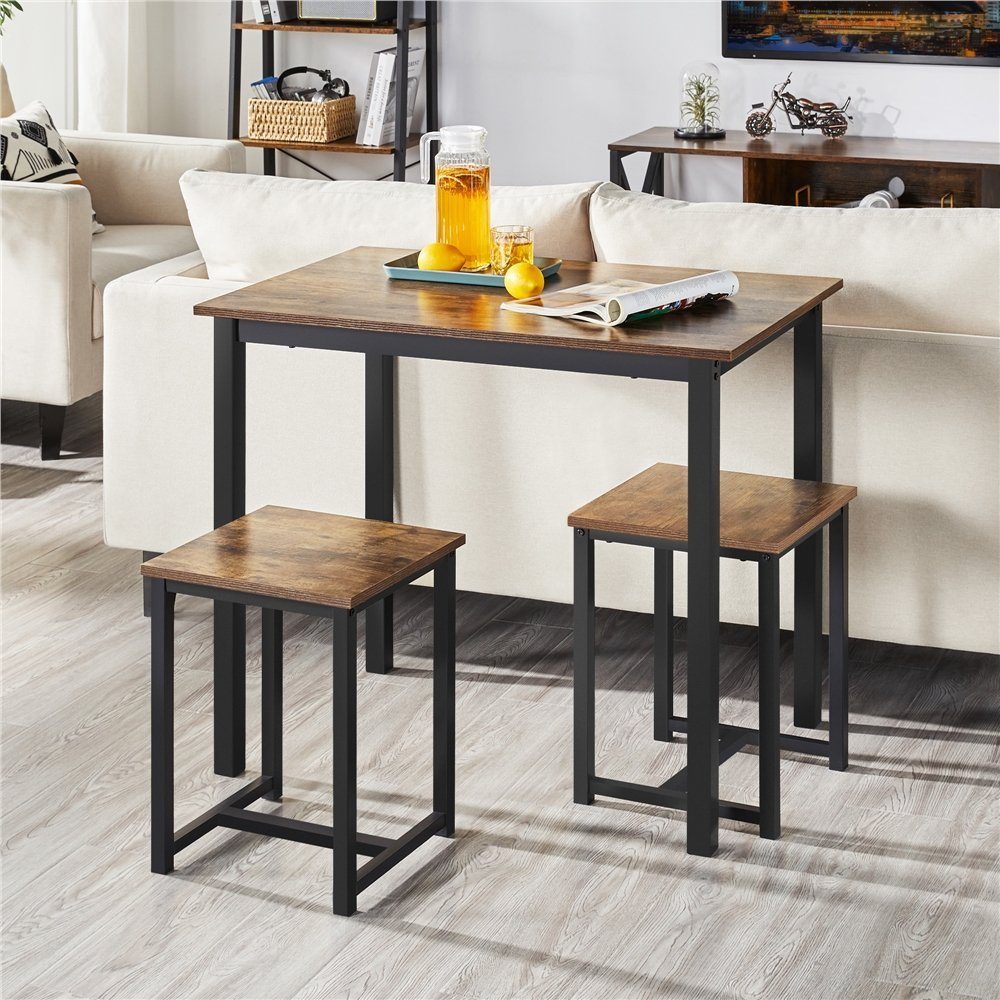 Yaheetech Essgruppe, Bartisch-Set, Stehtisch mit 2 Barhockern Holz