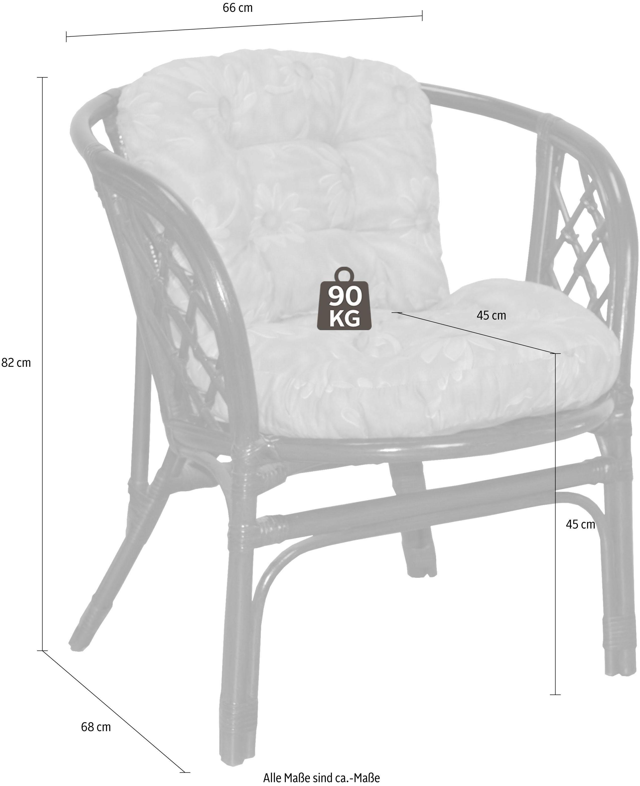 Home affaire Rattanstuhl Rattansessel, im 2er-Set aus Rattan und passenden Kissenauflagen, Breite 66 cm