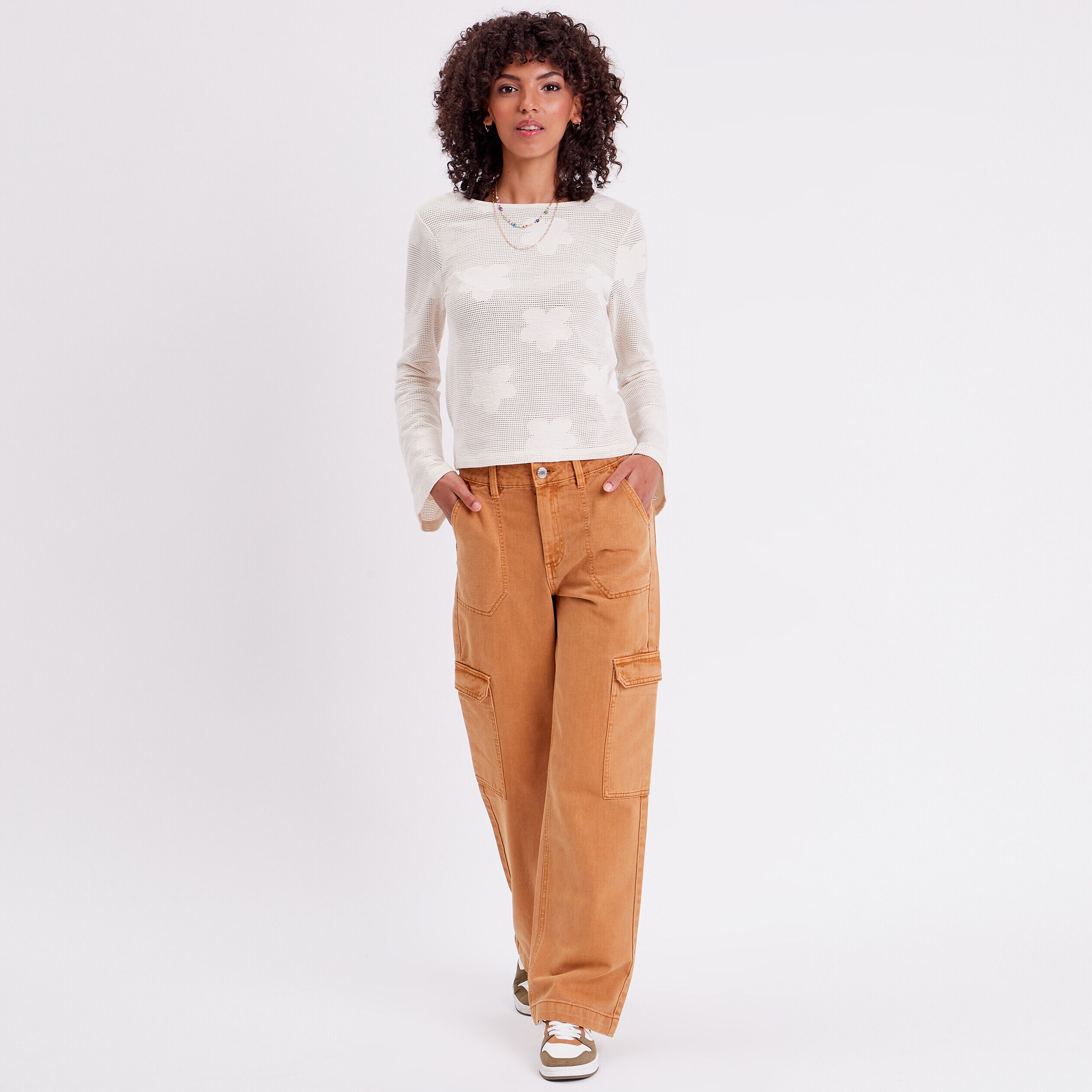 T-shirt crochet manches pagode ecru femme | Cache Cache