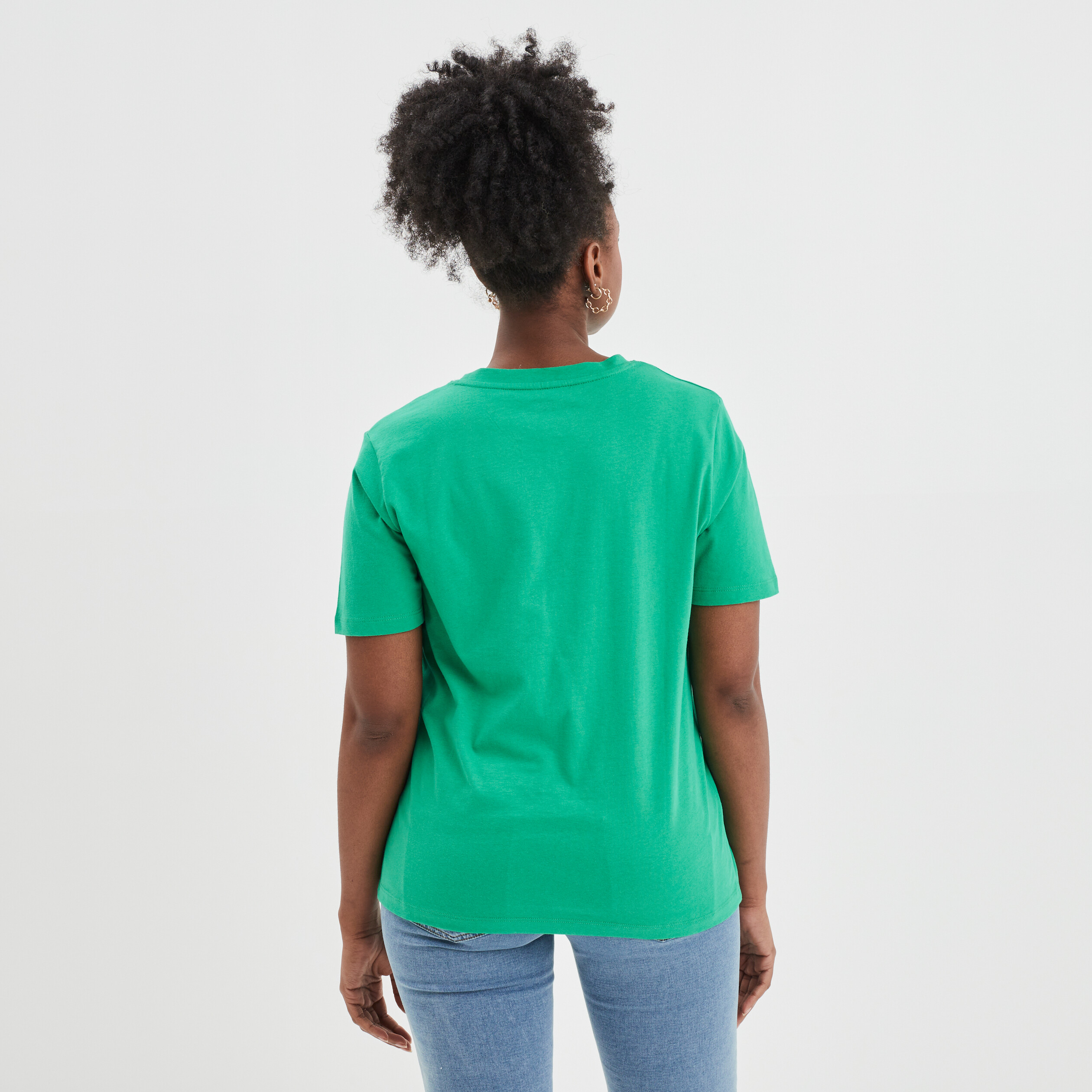 T-shirt oversize col rond coton Creeks vert femme | La Halle