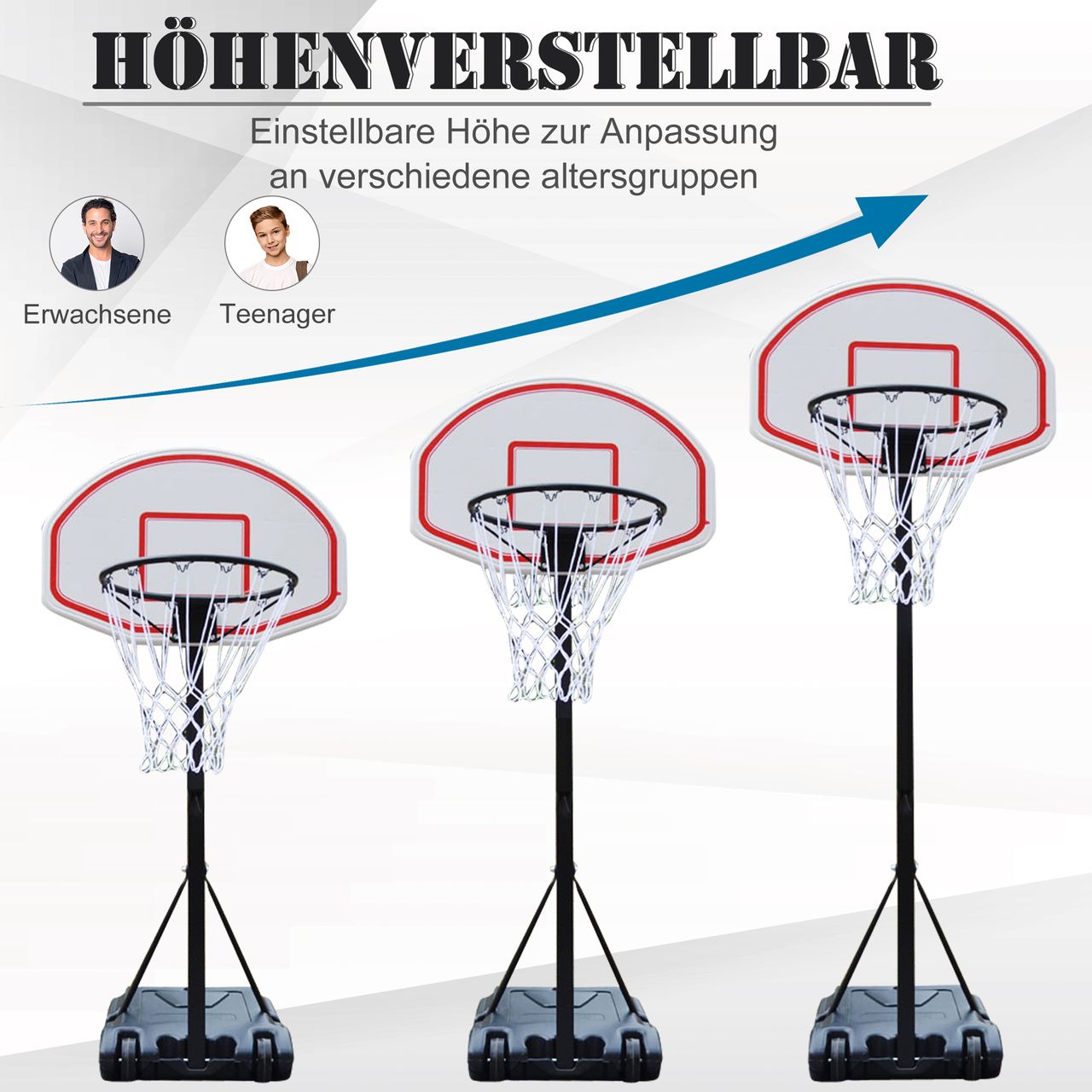HOMCOM Kinder Basketballständer Basketballkorb höhenverstellbar mit Rollen