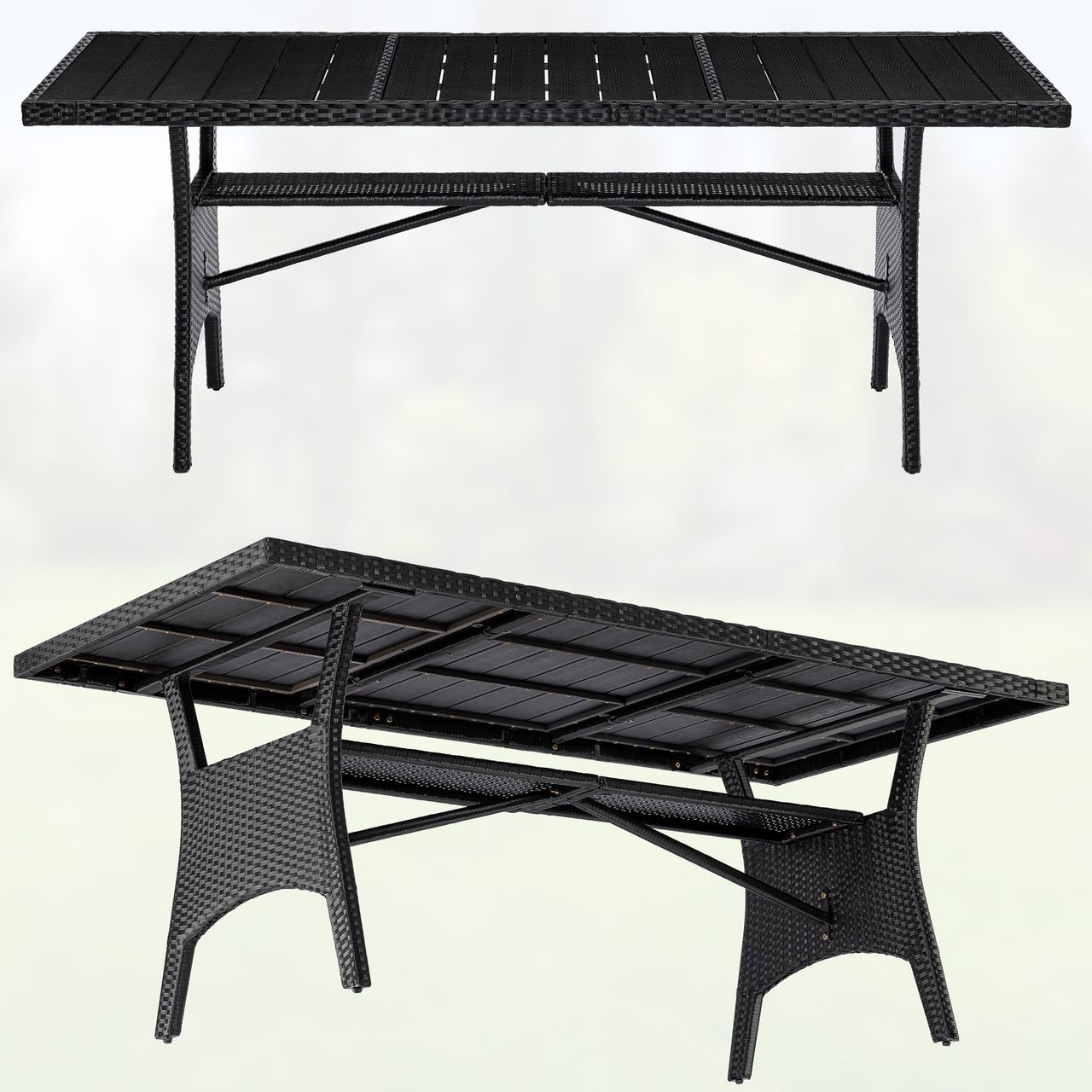 Casaria Gartentisch Polyrattan WPC Holzoptik 190 x 90 x 75cm schwarz/anthrazit