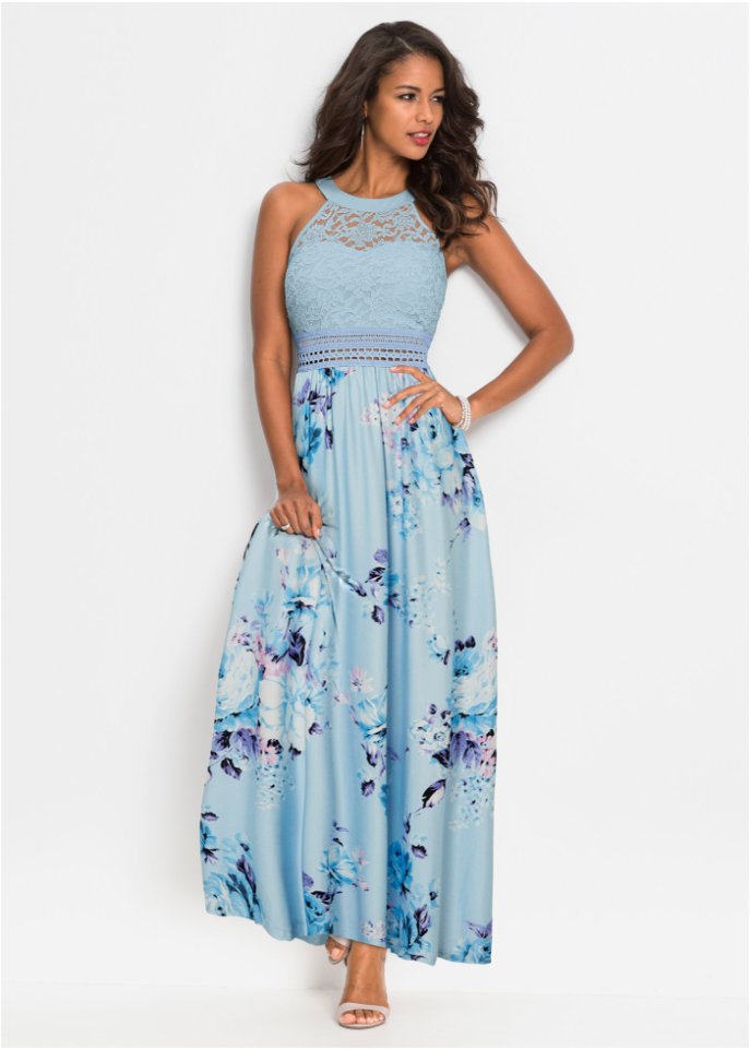 Sommer-Maxikleid mit Blumen-Print und Spitze