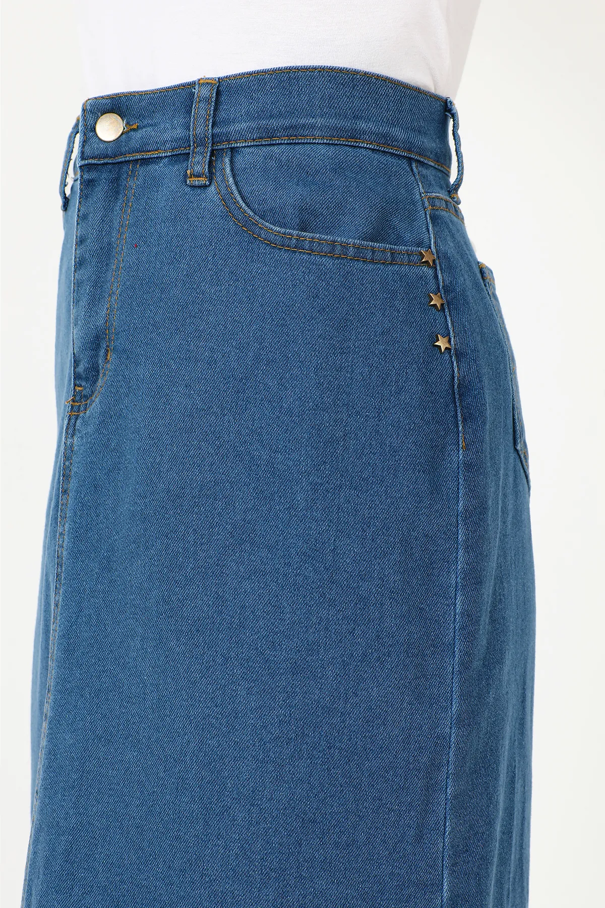 Tesettür Dünyası  Sternendetaillierter Jeansrock TSD231010 Blau