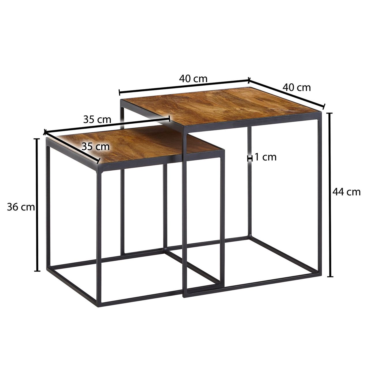 Skyport WOHNLING Beistelltisch Massivholz Satztisch 2 teilig Couchtisch Tisch Set Eckig