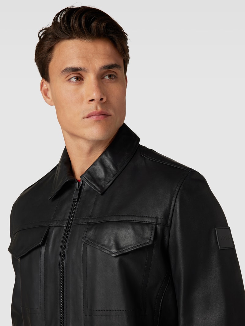 Lederjacke mit Umlegekragen Modell 'Jobeaan' in schwarz
