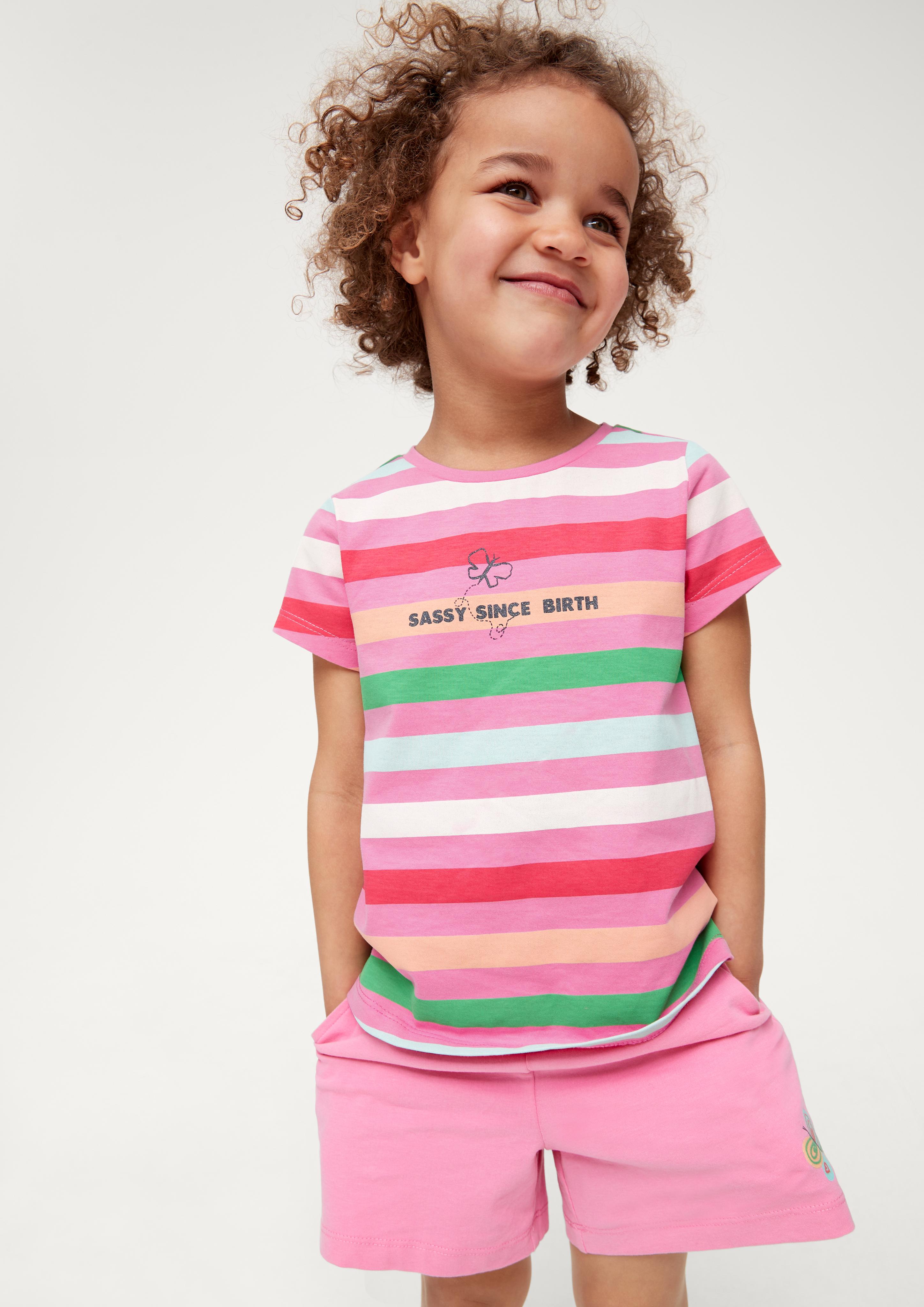 Gestreiftes Baumwollshirt mit Frontprint  2130409-44A2