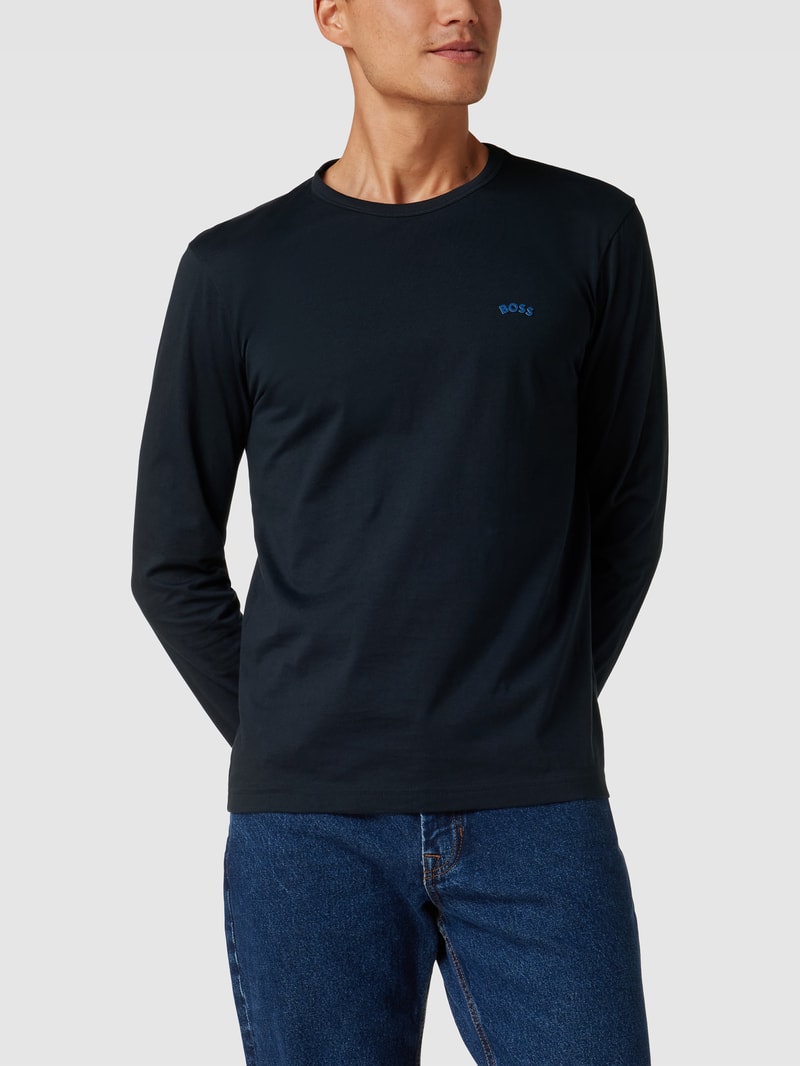 Longsleeve mit Label-Detail Modell 'CURVED' in dunkelblau