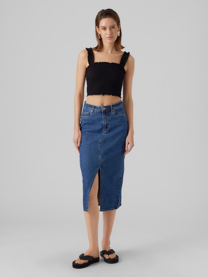 Vero Moda Wadenlanger Denim Jeansrock mit Schlitz 5-Pocket in Blau günstig kaufen