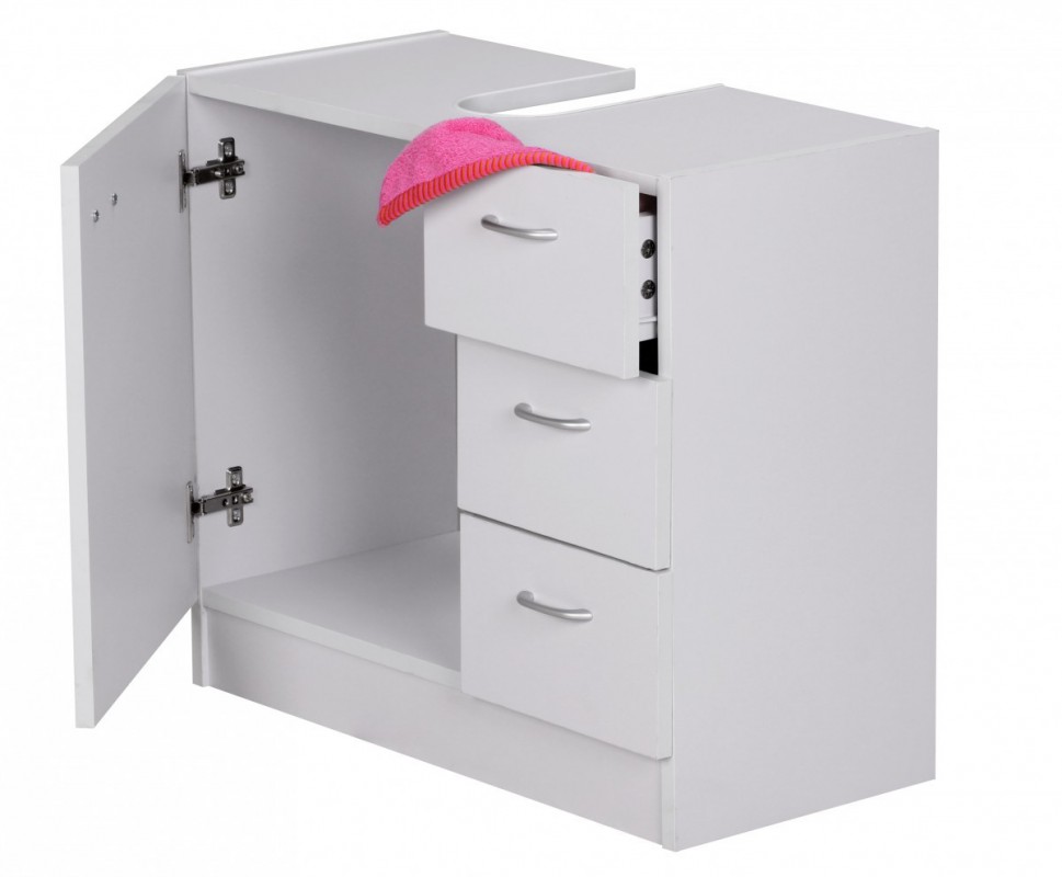 Wohnling Bad Waschbecken Unterschrank 54 x 63 x 30 cm 1 Tür, 3 Schubladen, weiß