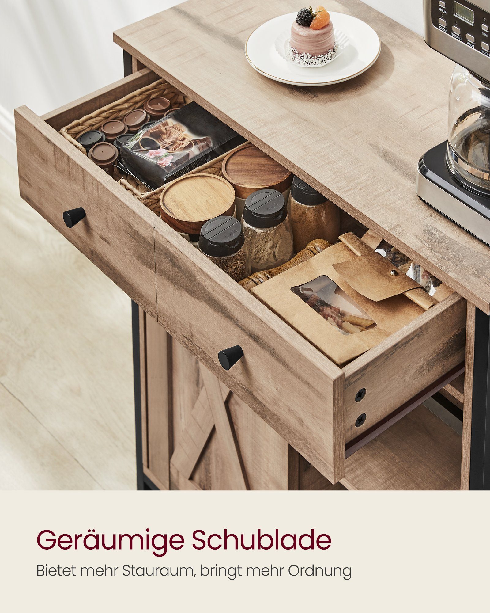 VASAGLE Sideboard Kommode, 70 x 30 x 80 cm, mit Schublade, mit Schiebetür