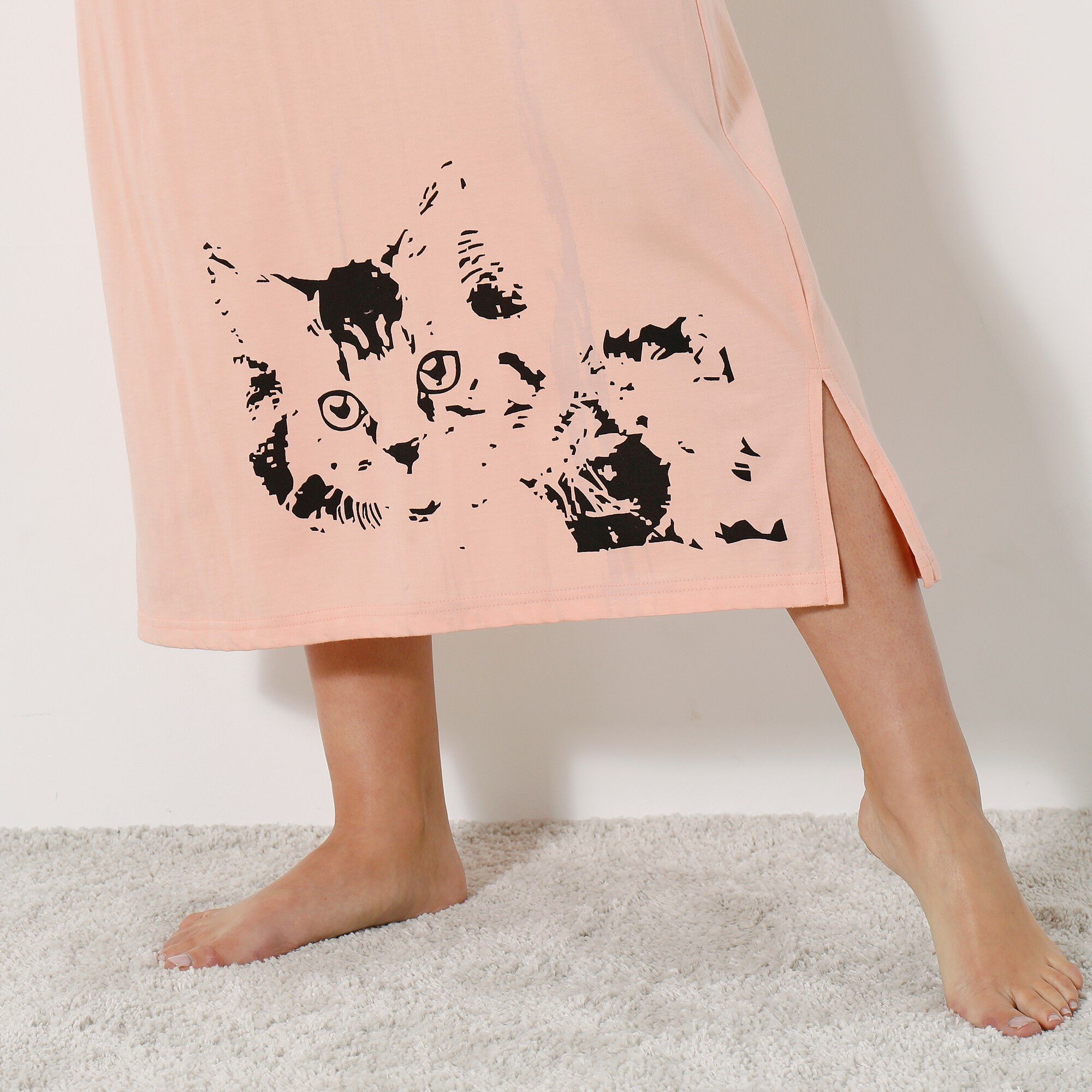 Chemise de nuit longue imprimé chat
