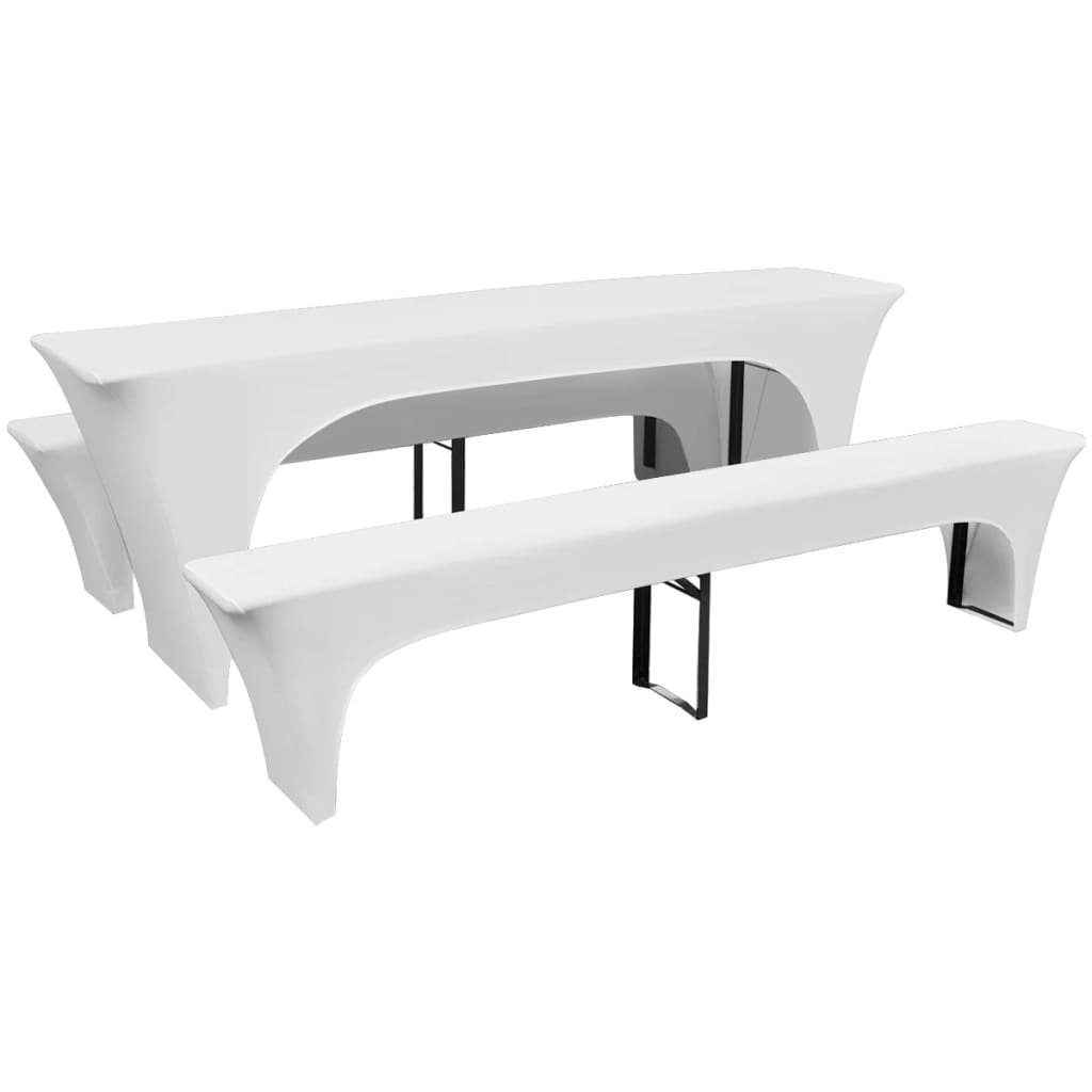 Hussen-Set 3-tlg. Hussen-Set für Biertisch und Bänke Weiß 220x50x80 cm, vidaXL