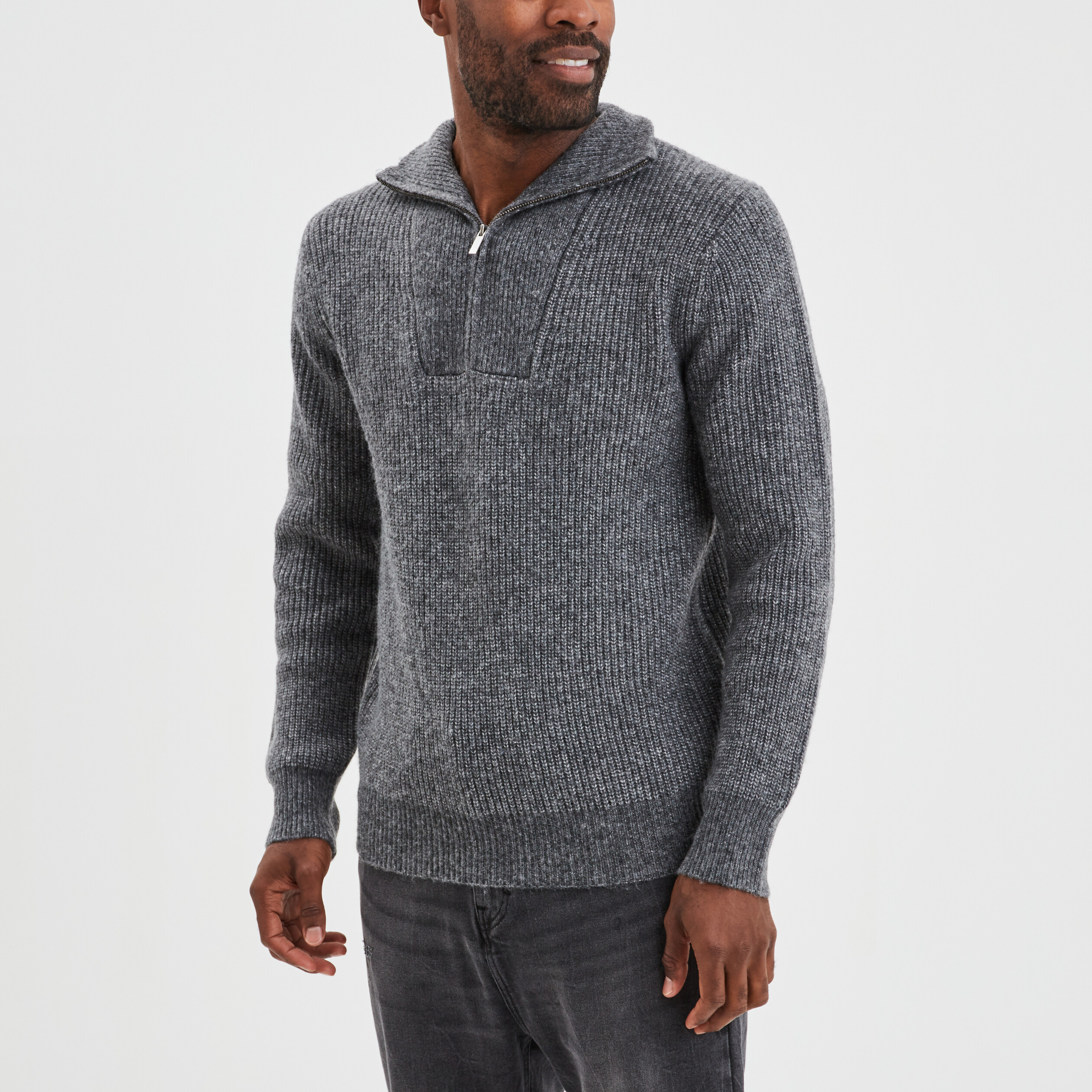 Pull camionneur côtelé gris foncé homme | La Halle