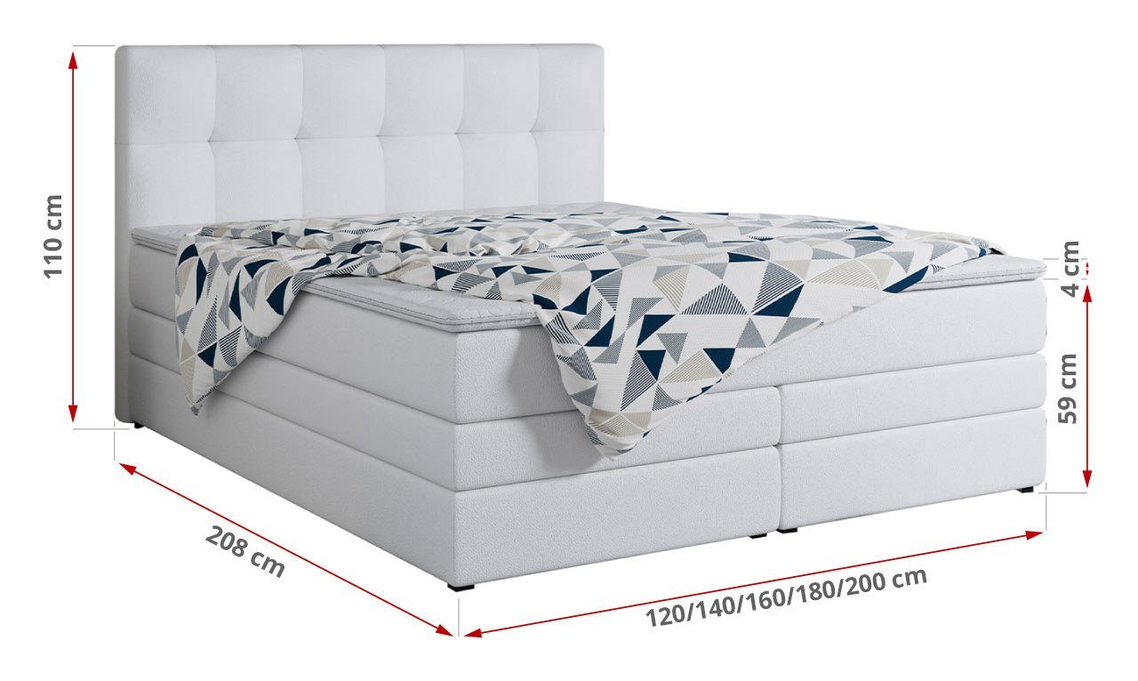 MKS MÖBEL Boxspringbett ALVIN KING, Polsterbett mit Bettkasten, Zwei Matratzen und Topper
