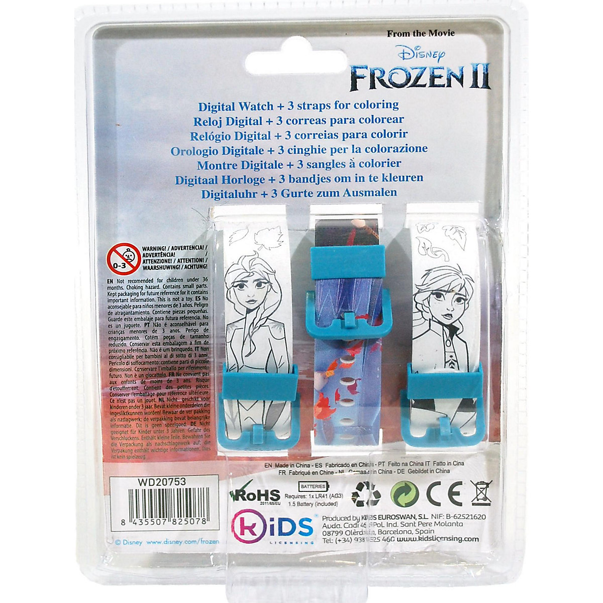 Kinderarmbanduhr digital   Die Eiskönigin, mit 2 Wechselbändern zum Bemalen