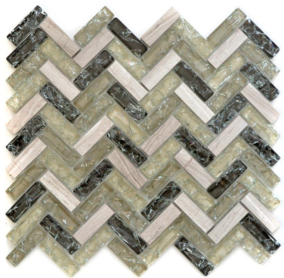Mosani Mosaikfliesen Glasmosaik Naturstein Mosaik graugrün glänzend / 10 Matten