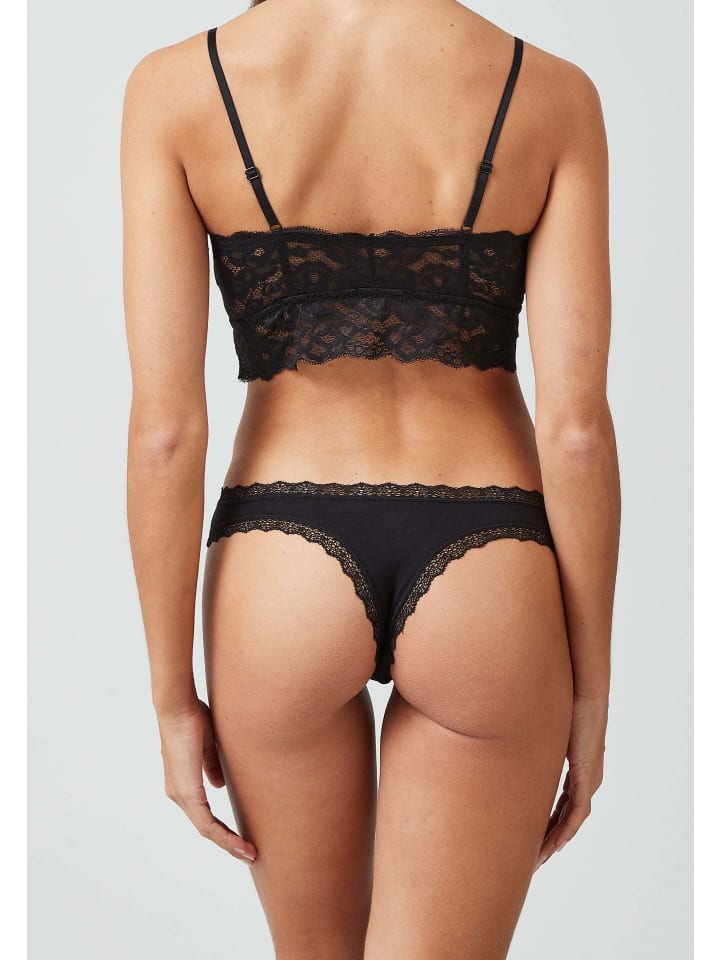 SNOCKS Tangas mit Spitze aus Bio-Baumwolle 3 Stück in Schwarz günstig kaufen