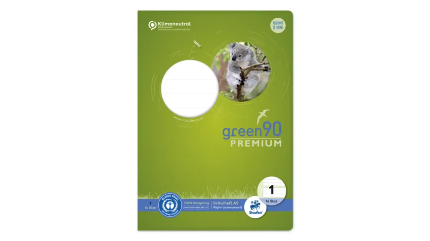 Ursus Green Premium Heft A5 16 Blatt Lineatur 1 farbig