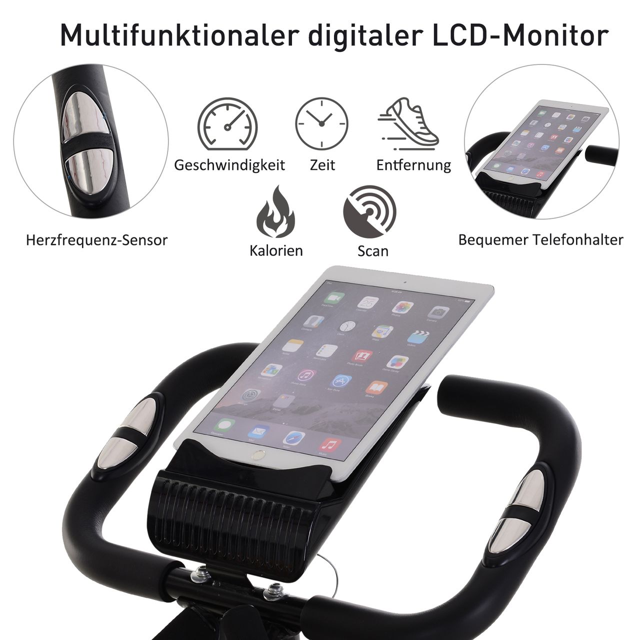 HOMCOM Heimtrainer X-Bike Fahrradtrainer LCD-Display klappbar Schwarz