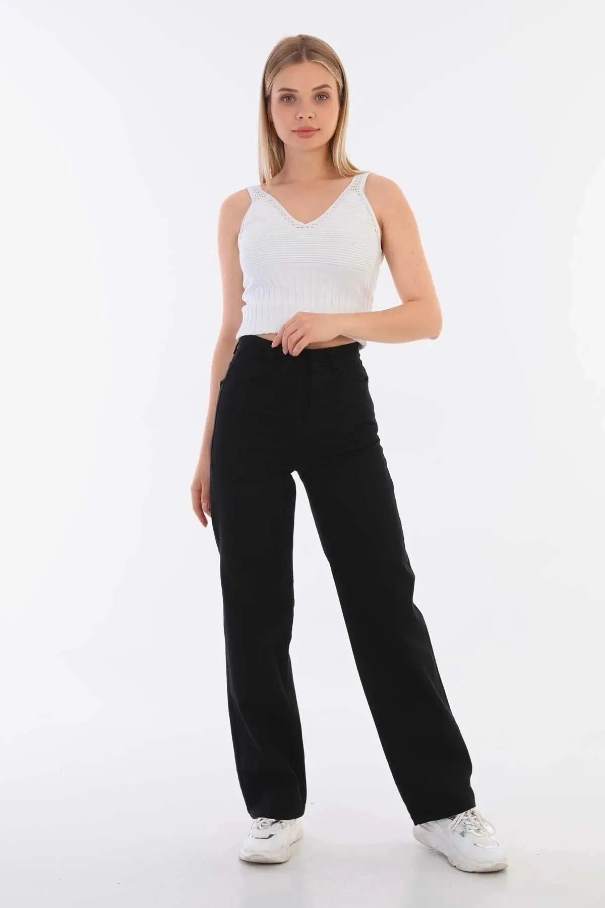 BİKELİFE  Schwarze Palazzo-Jeans mit hoher Taille für Damen