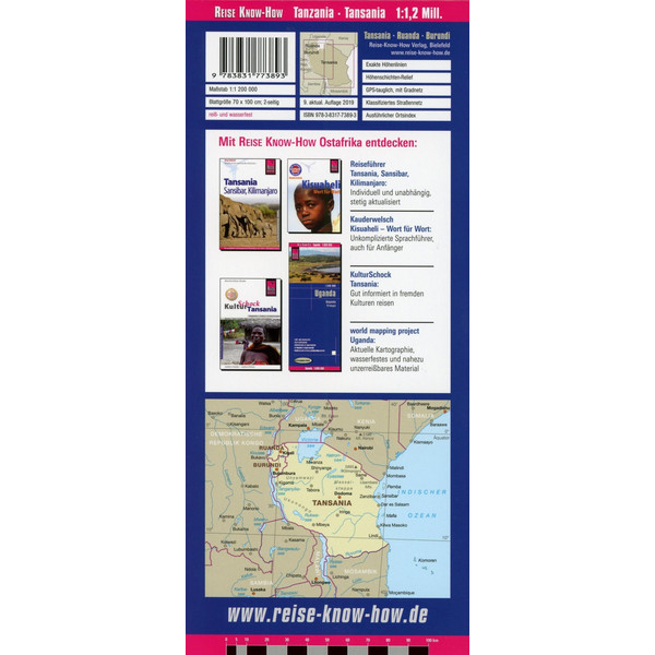 Reise Know-How Landkarte Tansania, Ruanda, Burundi (1:1.200.000) - Straßenkarte