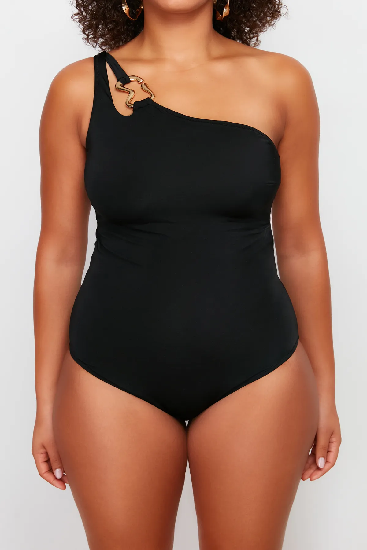 Trendyol Curve  Schwarzer Badeanzug mit einer Schulter TBBSS24AM00009