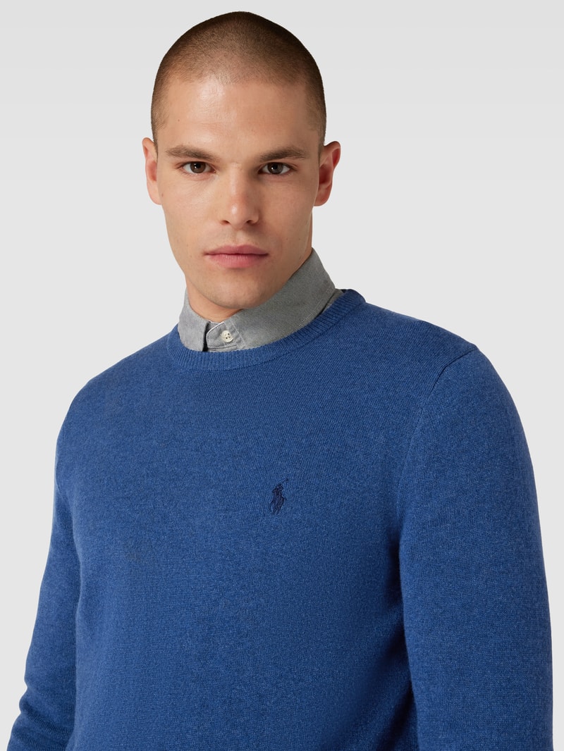 Strickpullover aus Wolle mit Logo-Stitching in blau
