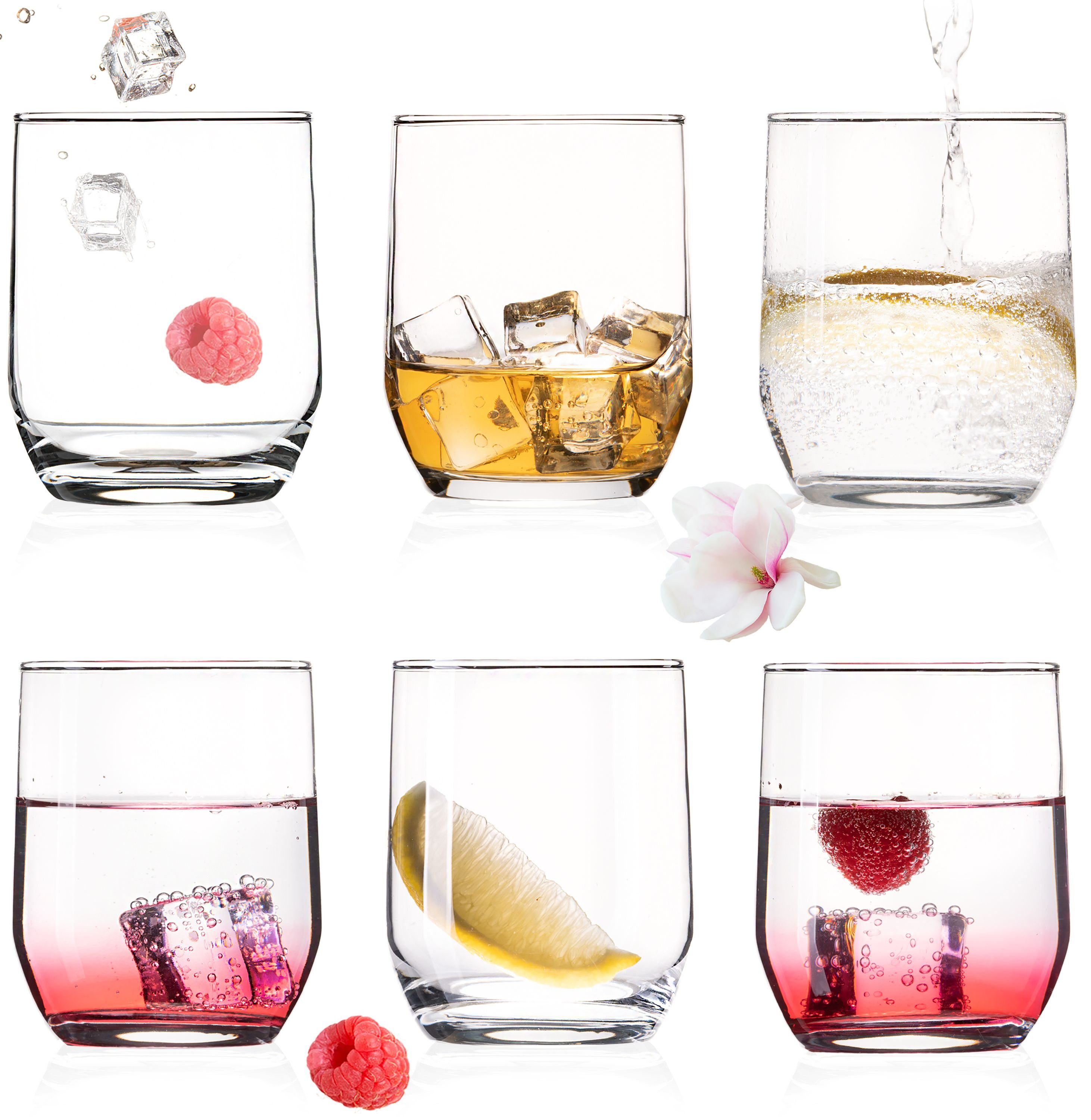 PLATINUX Glas Elegante Trinkgläser Set 6 Teilig, Glas, 240ml Wassergläser Saftgläser Whiskeygläser Spülmaschinenfest