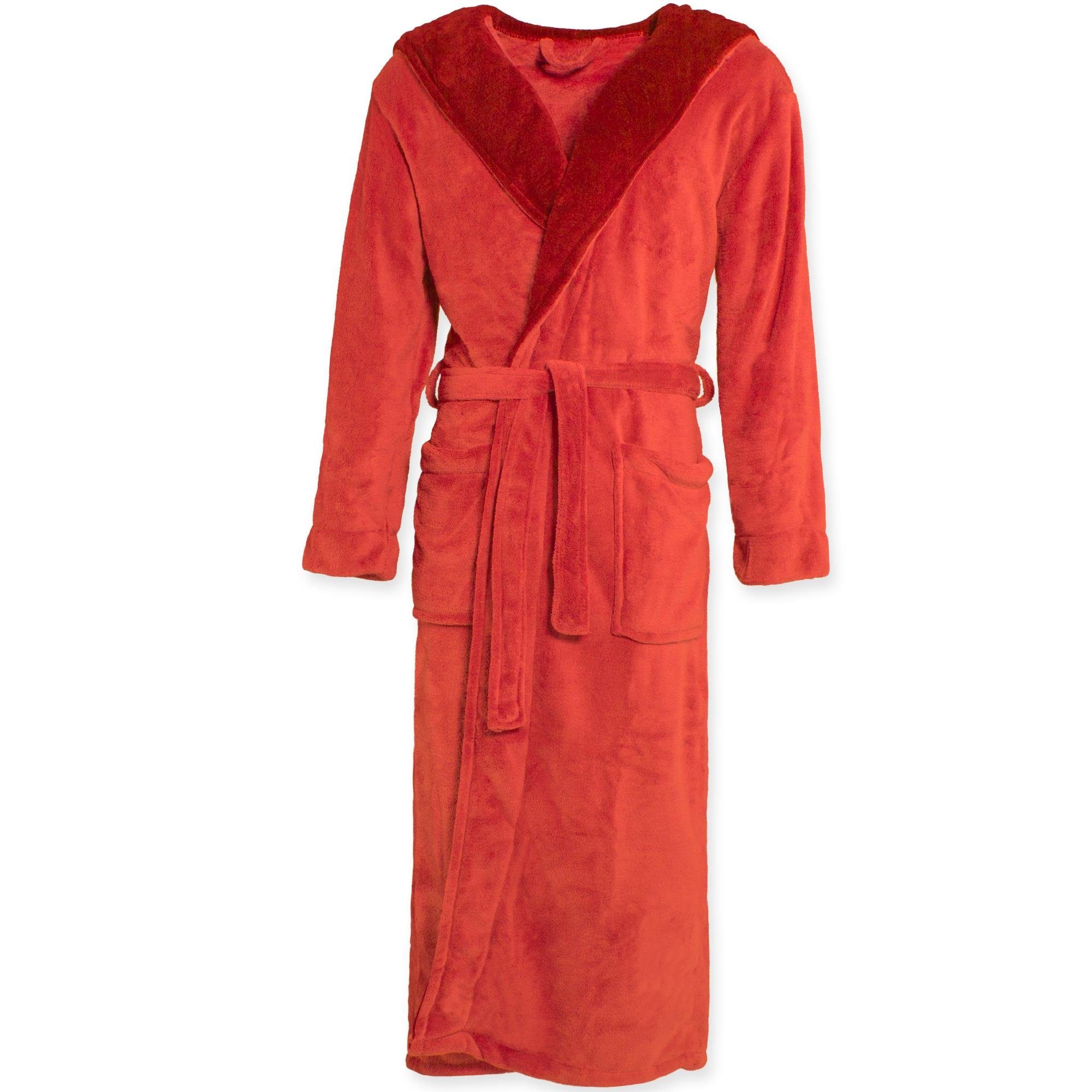 CelinaTex Bademantel Saunamantel Kapuze für Sie&Ihn Texas korallrot/bordeaux Größe L, Polyester
