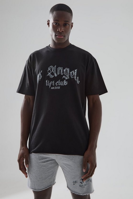 Man Active T-Shirt mit Los Angeles Lift Club Print