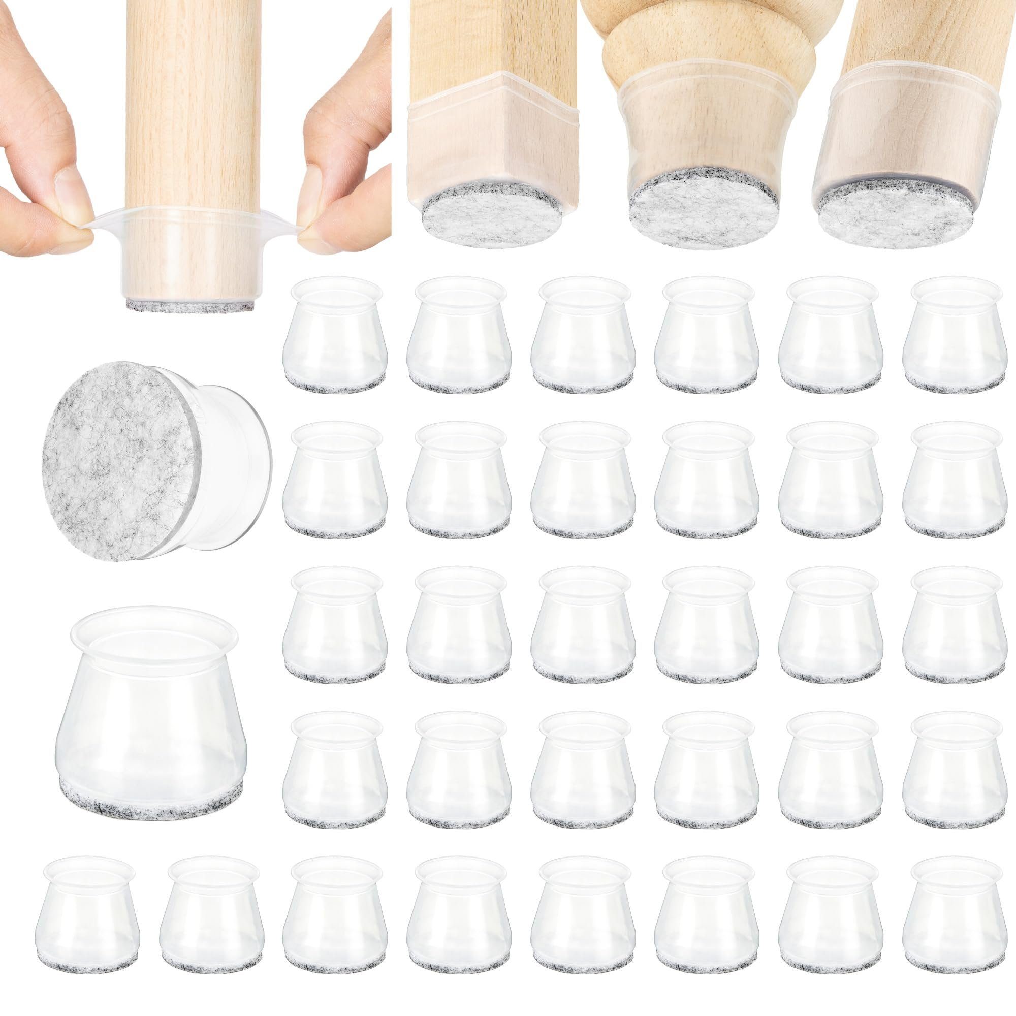 Aneaseit Stuhlsocke Stuhlbeinkappen 38mm - 32 Kappen Transparent - Silikon mit Filz