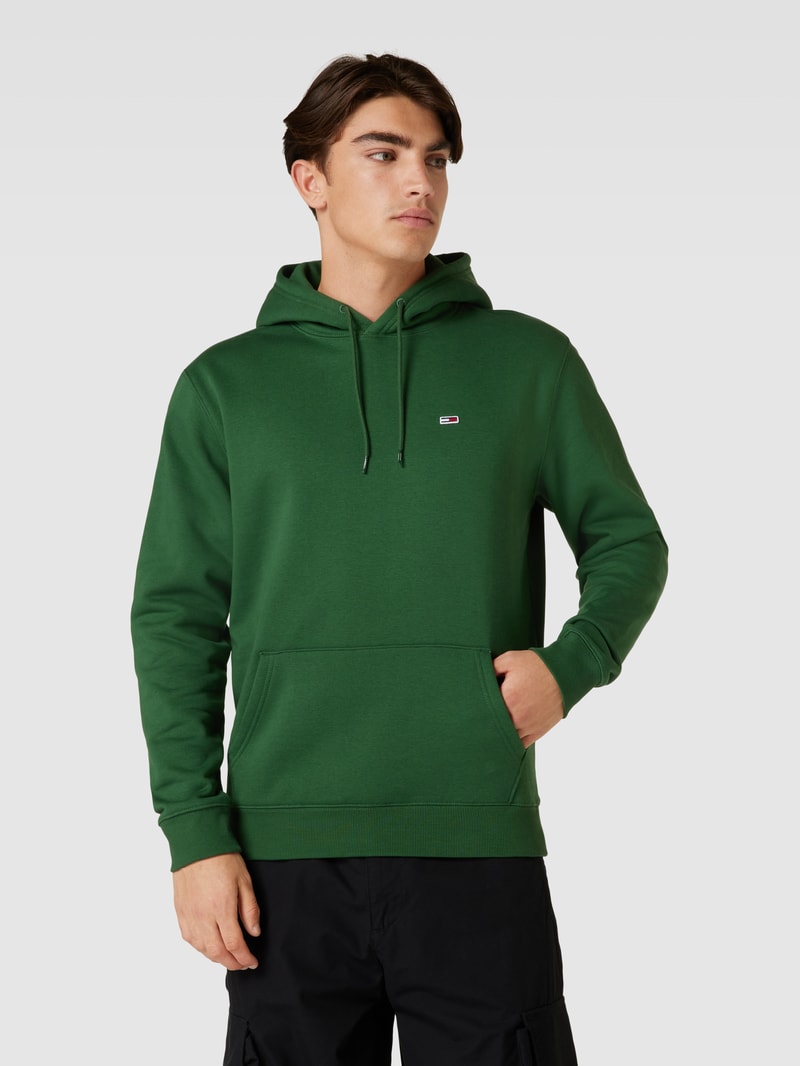 Hoodie mit Label-Stitching in dunkelgrün meliert