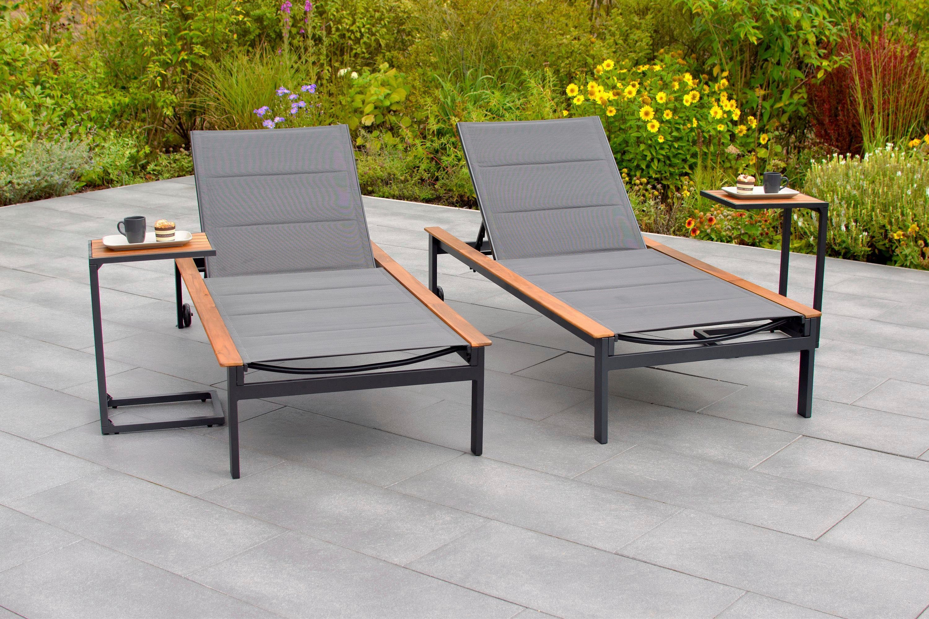 MERXX Gartenliege Paxos, Set, 2 Liegen und 2 Beistelltische