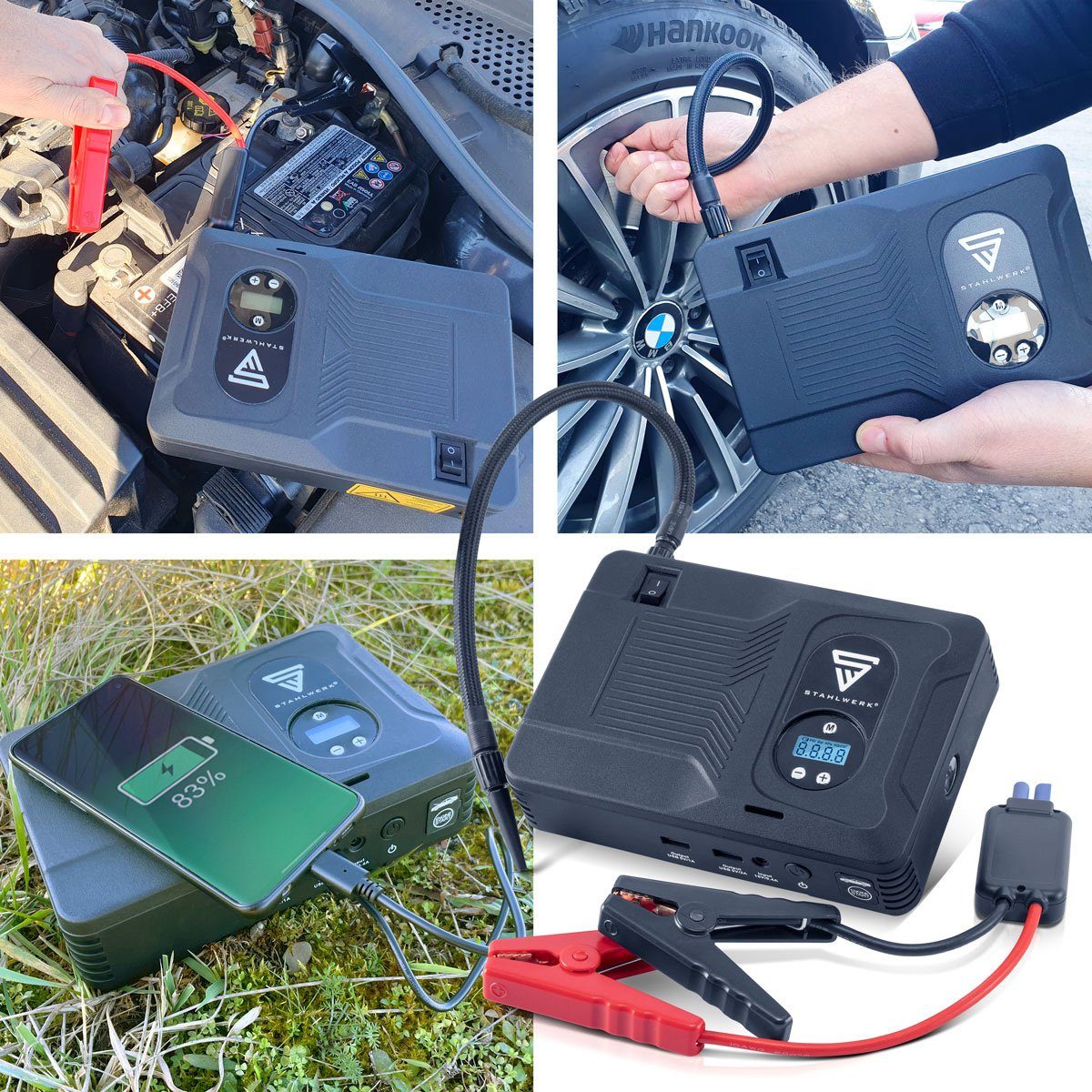 STAHLWERK Multifunktions Powerbank Autostarthilfe PS-1400 ST Autobatterie-Ladegerät (400 mA, Packung, 8-tlg)