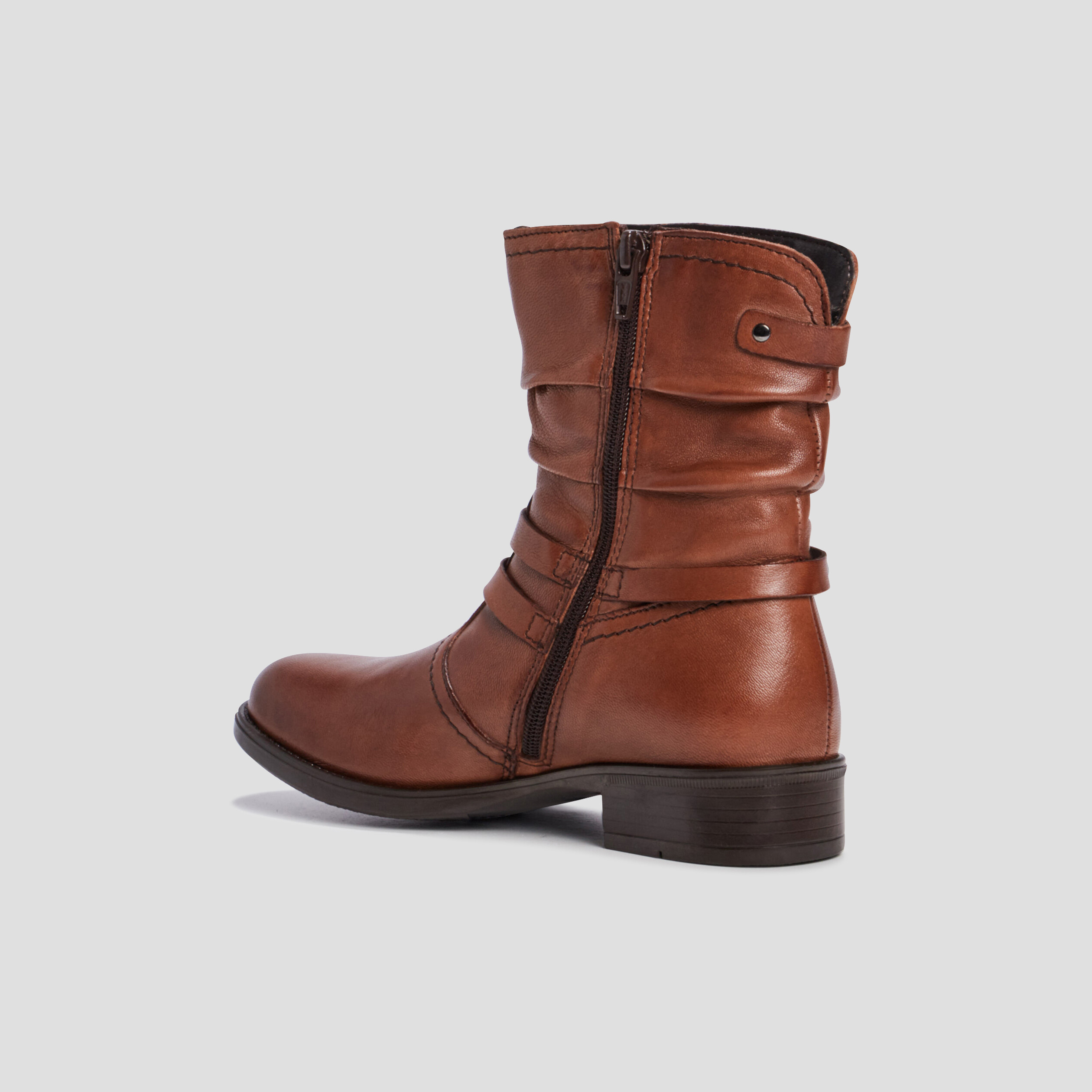 Bottes zippées plissées en cuir marron fille | La Halle