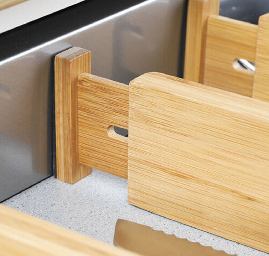 Meinposten Besteckeinsatz Besteckkasten Schubladeneinsatz Besteckeinsatz Holz Bambus verstellbar (4 St., 4-teilig), verstellbaren Schubladentrennern
