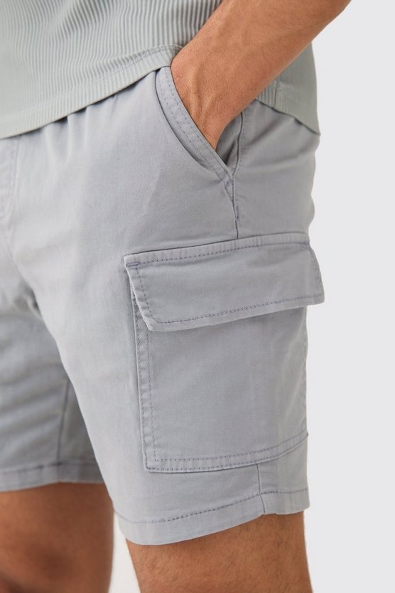 Graue Skinny Cargo-Shorts