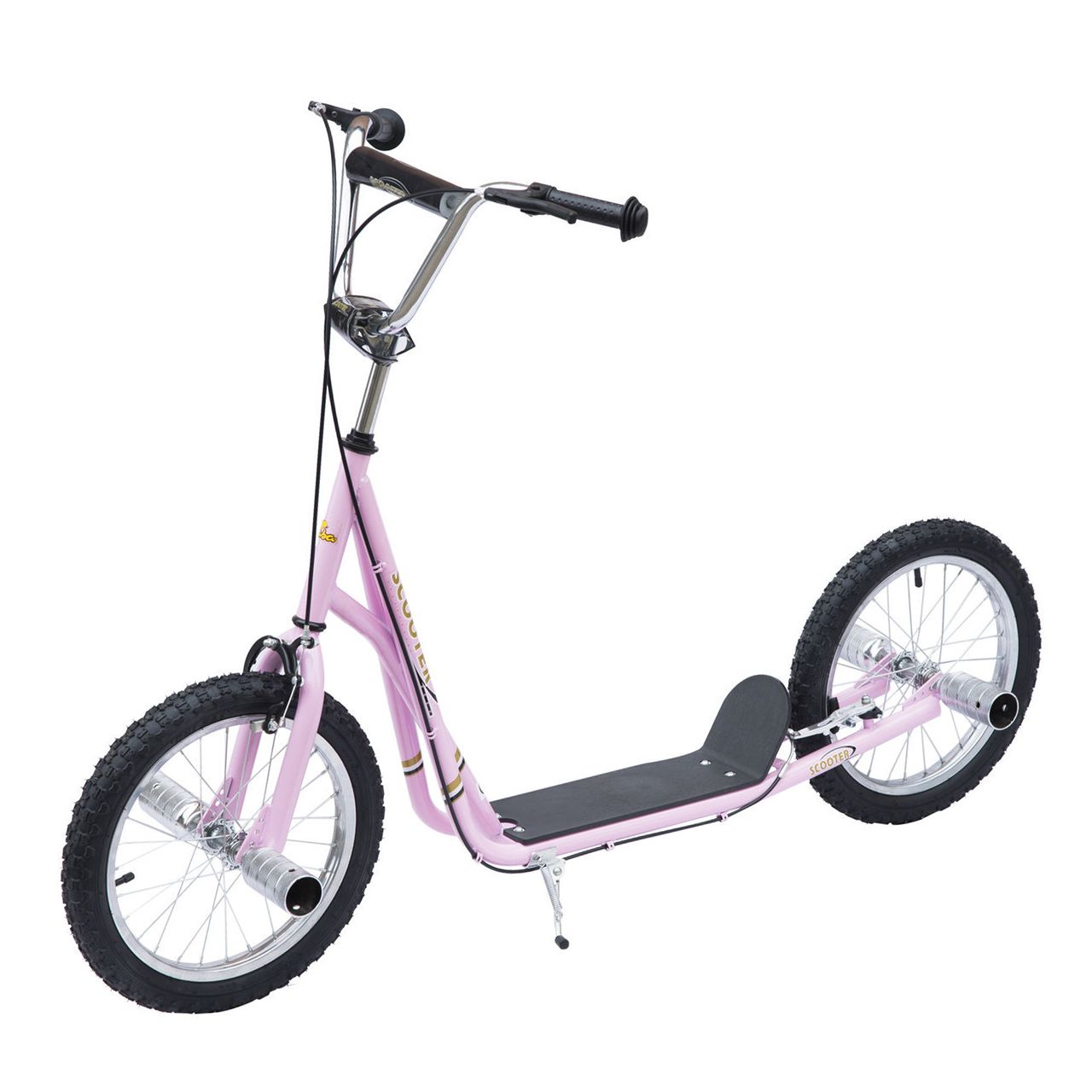 HOMCOM Kinderroller mit Luftreifen Scooter Tretroller Kickboard 16 Zoll Rosa