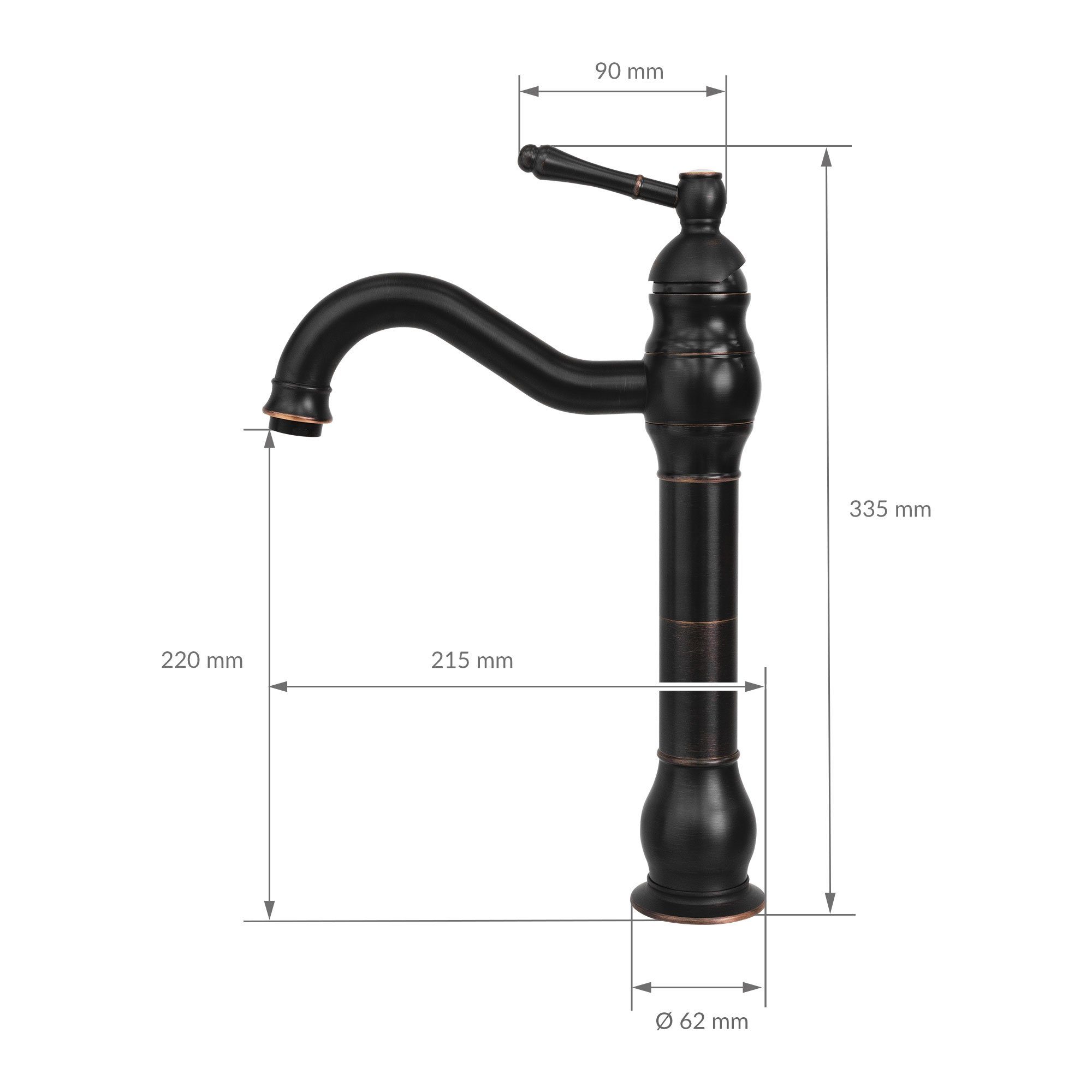 LuxeBath Waschtischarmatur Waschtischarmatur fürs Badezimmer 215x62x335 mm Bronze/Schwarz