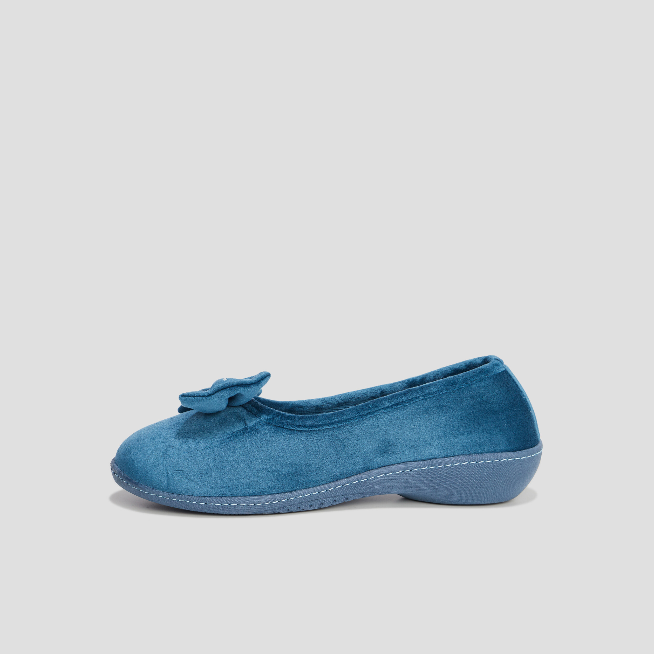 Chaussons ballerines velours Isotoner bleu canard femme | La Halle